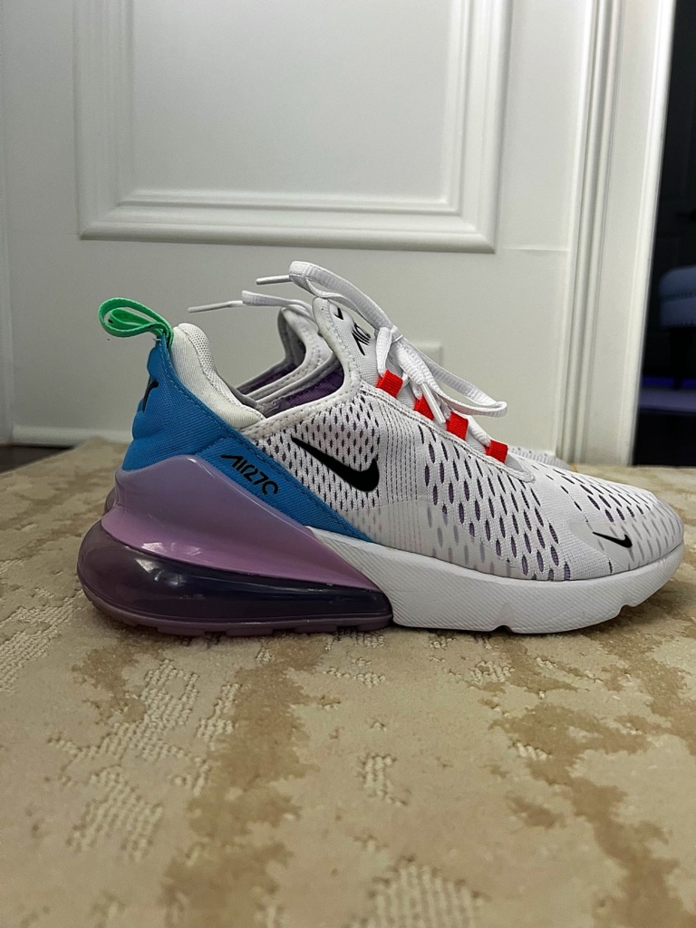 Nike women’s  White Sneakers with Blue, Purple, Green & Red Accents